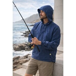 Solumbra UPF 50‎ Sun Protection Hoodie Mens Medium Navy Fishing Hiking